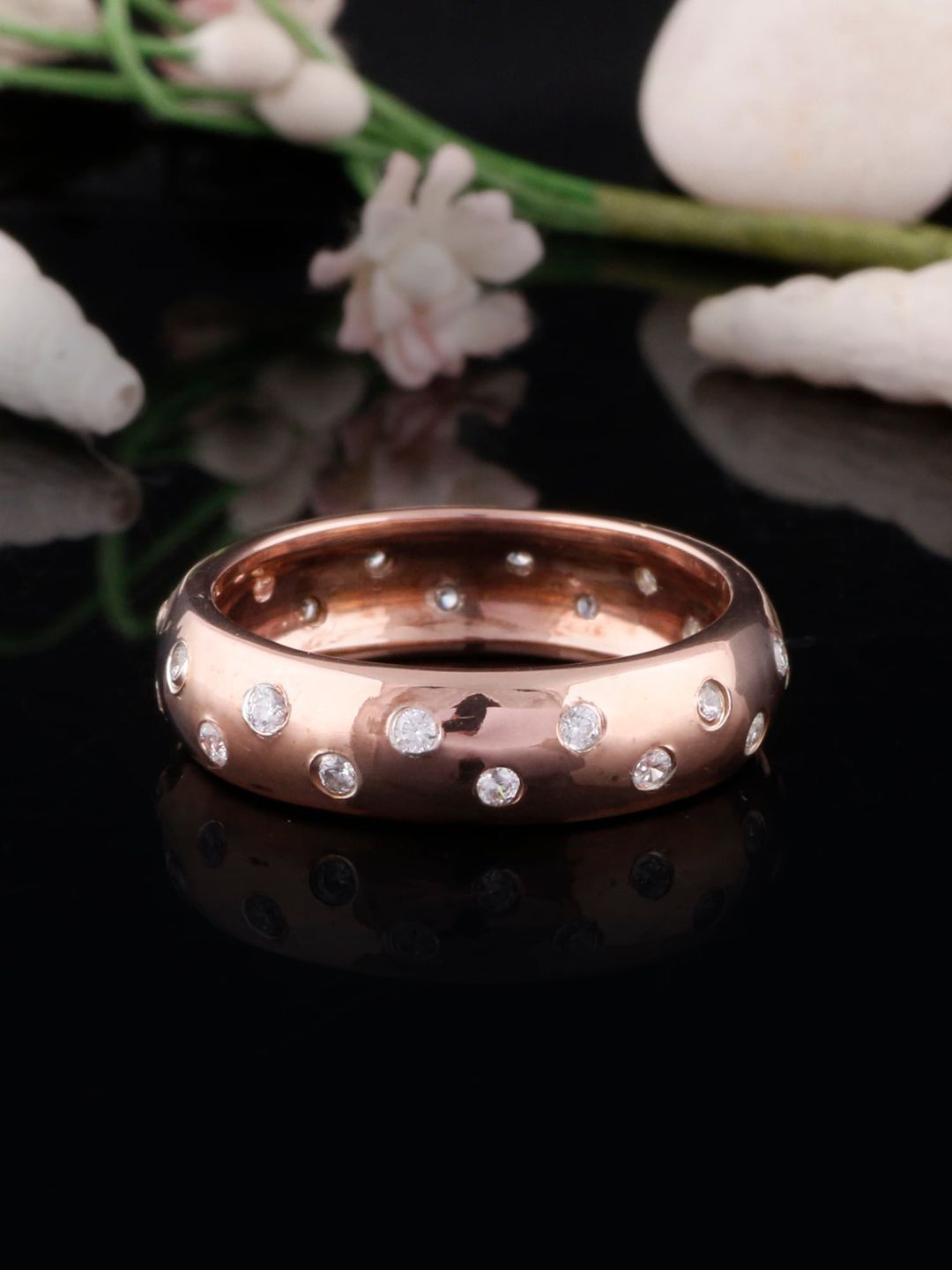 Silgo Rose Gold-Plated White CZ-Studded Finger Ring Price in India
