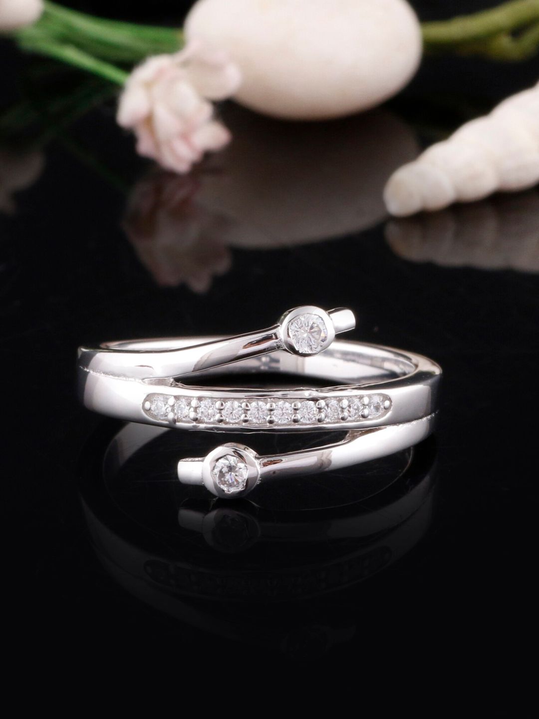 Silgo 925 Sterling Silver Rhodium-Plated White CZ-Studded Finger Ring Price in India