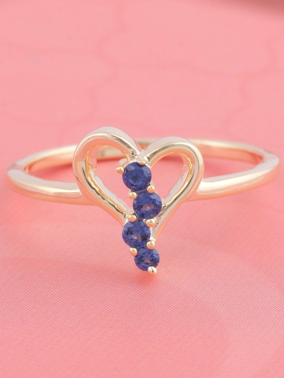 Silgo 925 Sterling Silver Gold-Plated Blue CZ-Studded Finger Ring Price in India