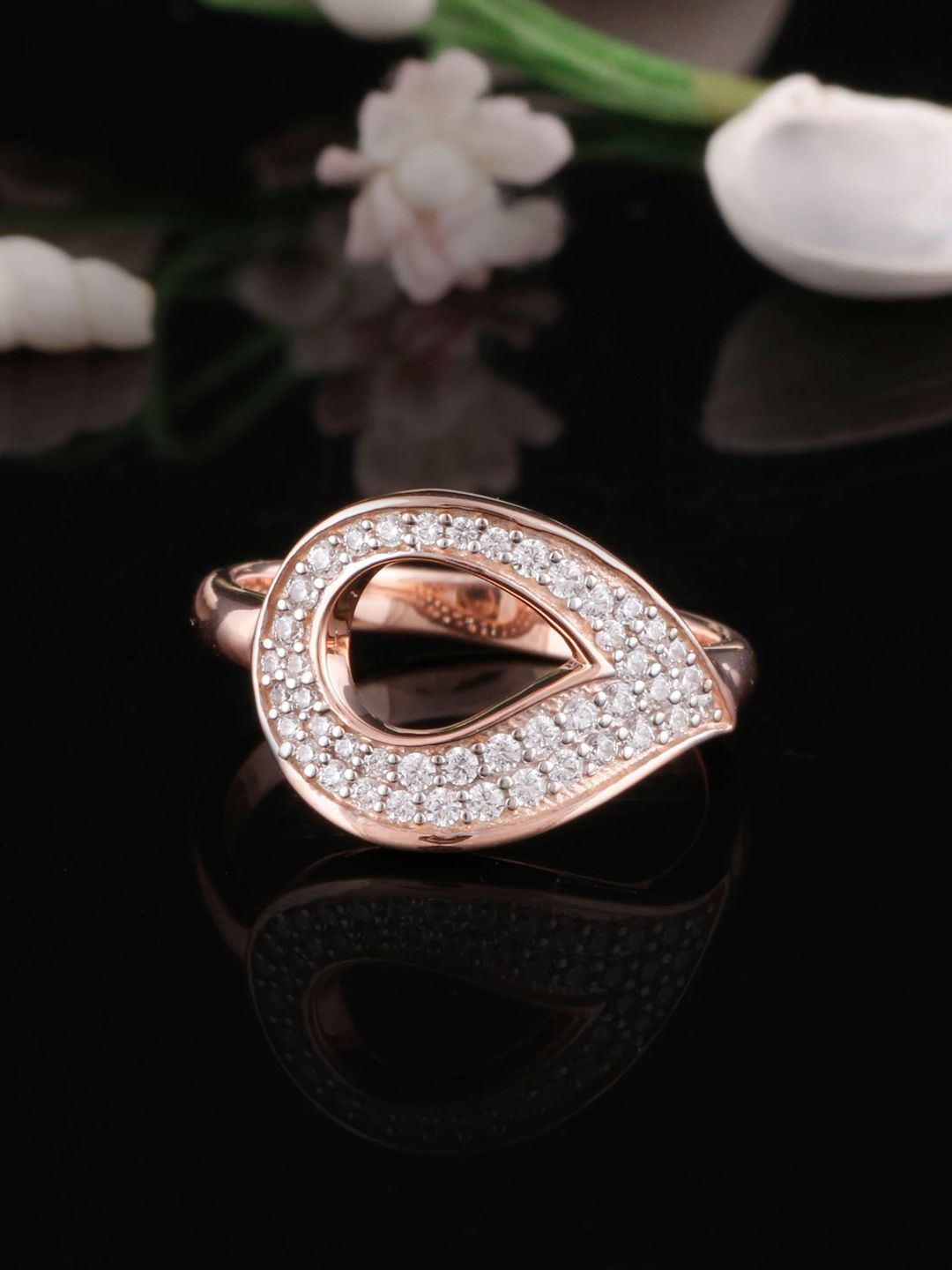 Silgo Women 925 Sterling Silver Rose Gold-Plated Studded Finger Ring Price in India