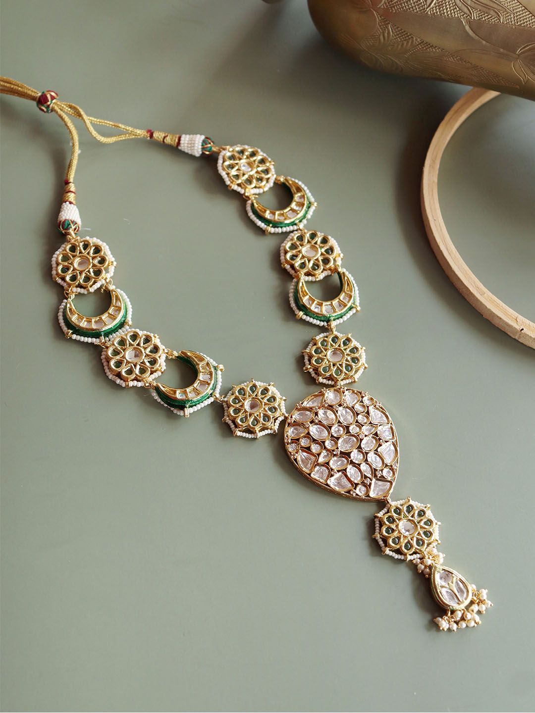 CURIO COTTAGE Gold-Toned & Green Gold-Plated Handcrafted Necklace Price in India
