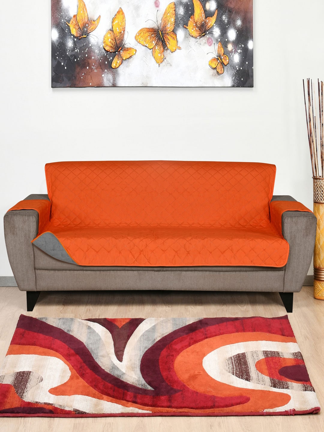 Athome by Nilkamal Orange Solid Reversible 3- Seater Sofa Covers Price in India