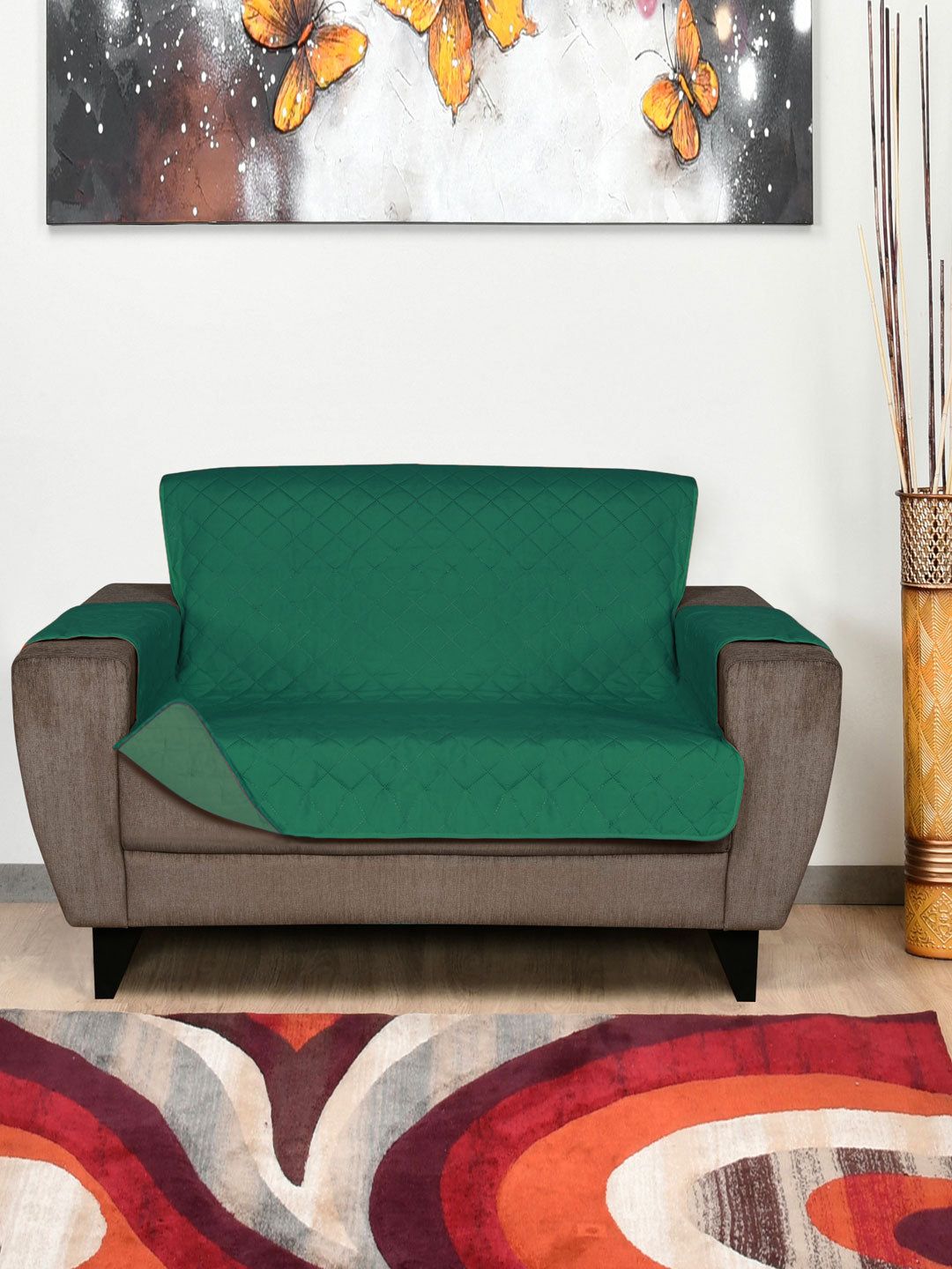 Athome by Nilkamal Green 2 Seater Reversible Sofa Cover Price in India