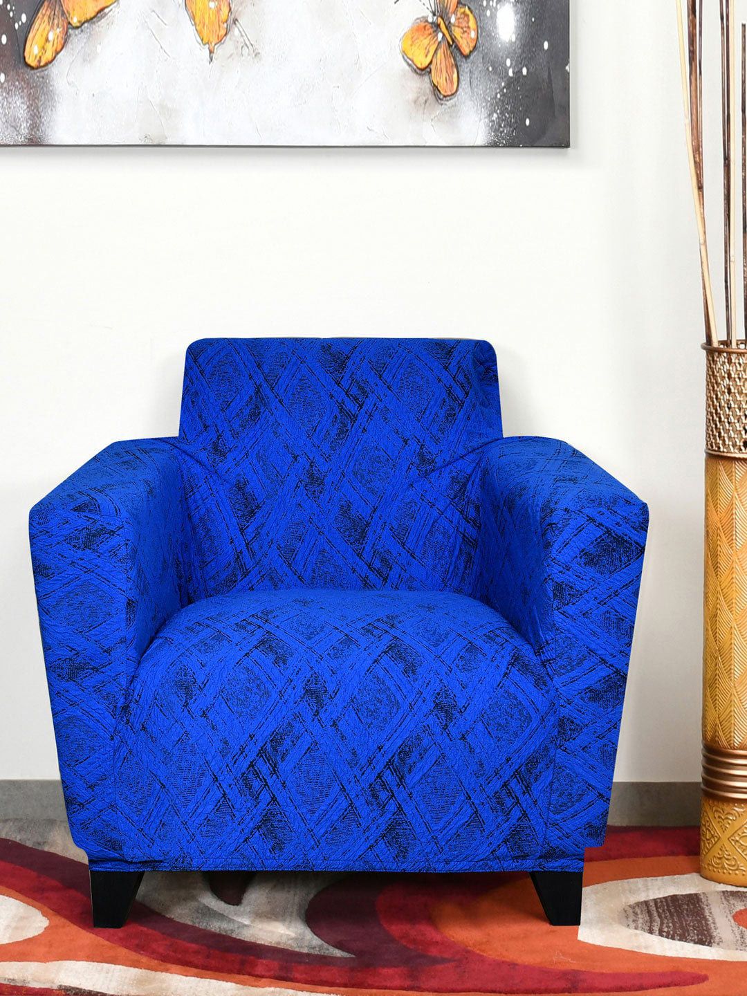 Athome by Nilkamal Blue 1 Seater Jacquard Knit Sofa Cover Price in India