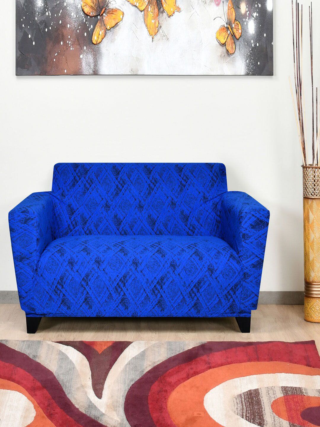 Athome by Nilkamal Blue Printed Sofa 3-Seater Sofa Covers Price in India