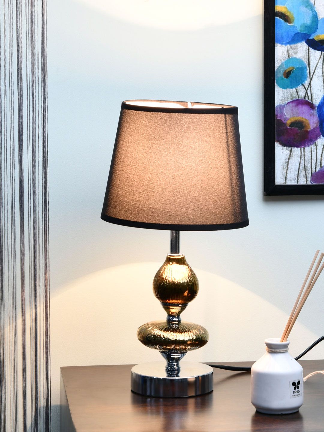 Athome by Nilkamal Black & Gold Toned Ceramic Table Lamp Price in India