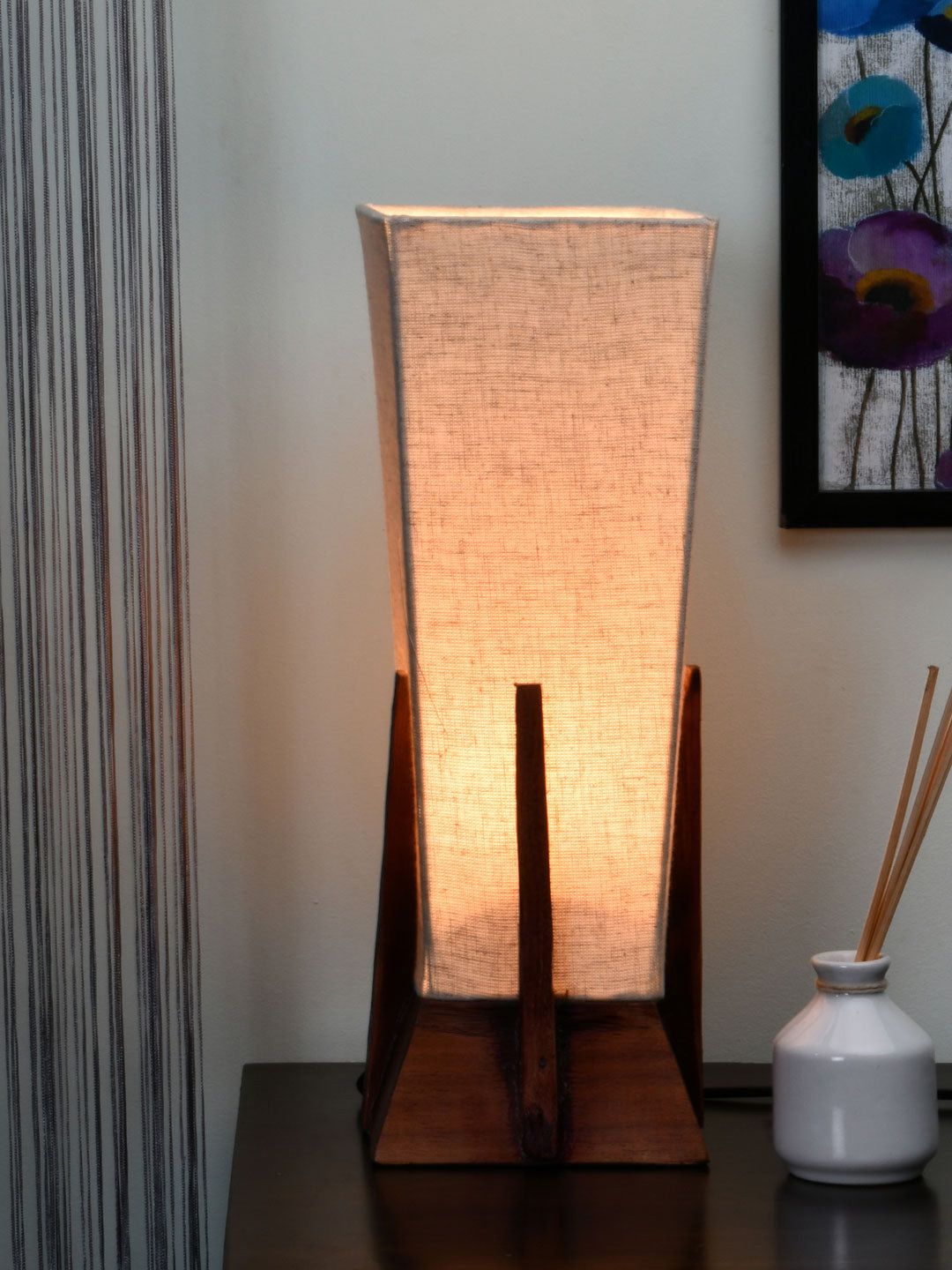 Athome by Nilkamal Brown & Beige Venus Table Lamp With Shade Price in India