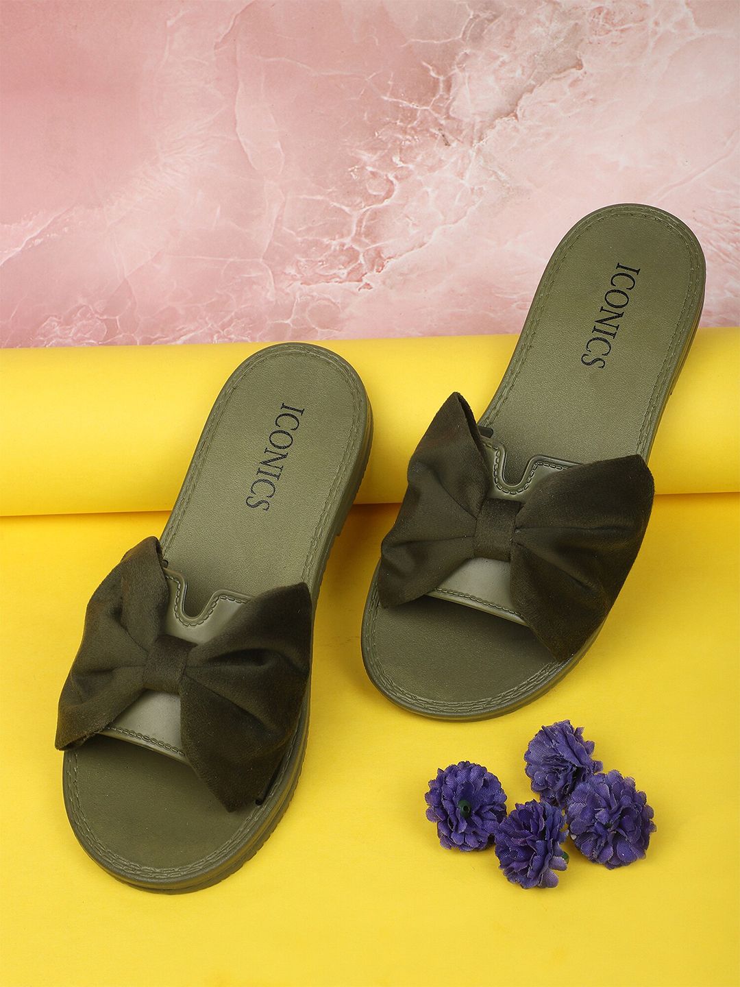 ICONICS Women Olive Green Sliders Price in India