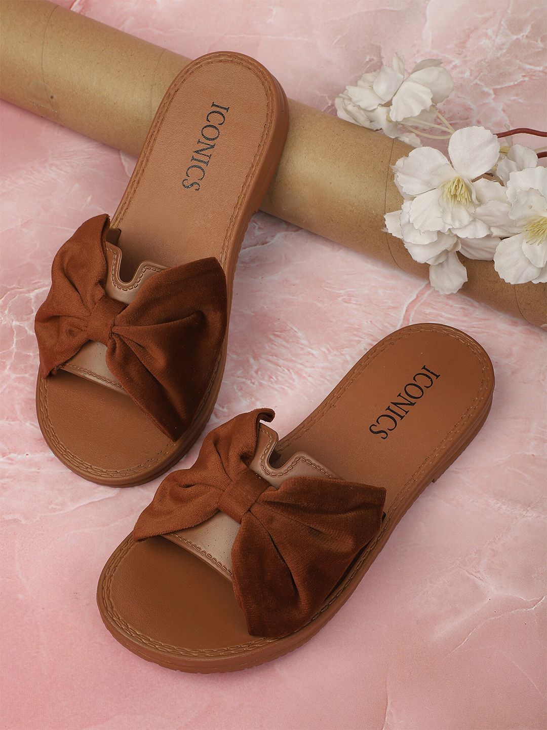 ICONICS Women Tan Sliders Price in India