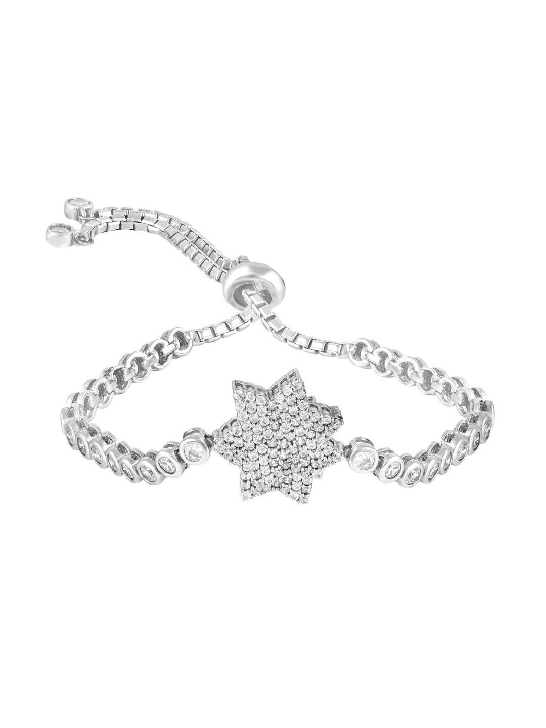 ZILVER Women White Sterling Silver Cubic Zirconia Handcrafted Silver-Plated Ring Bracelet Price in India