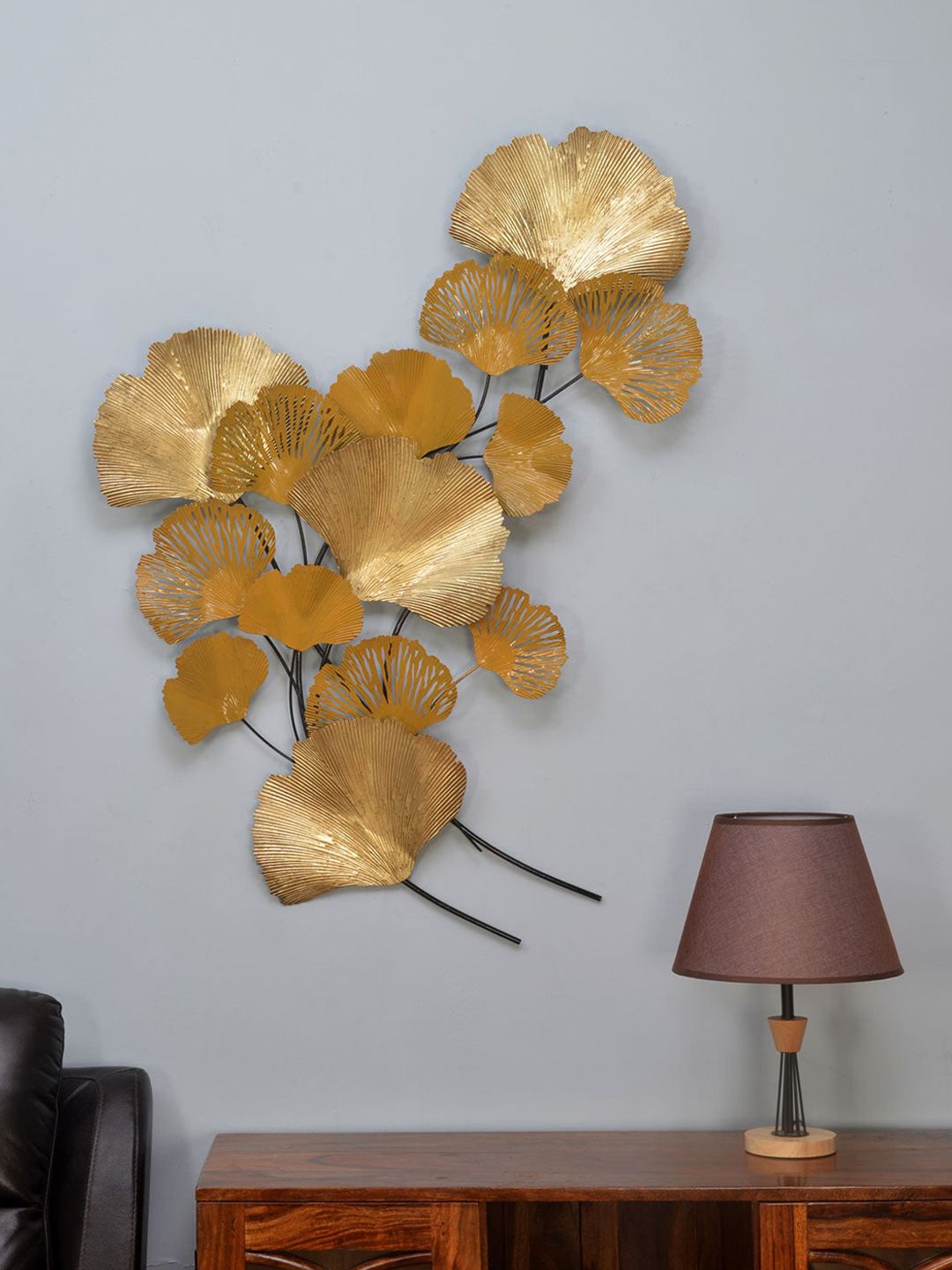 Athome by Nilkamal  Mustard Gold  Fan Leaf Wall Decor Price in India