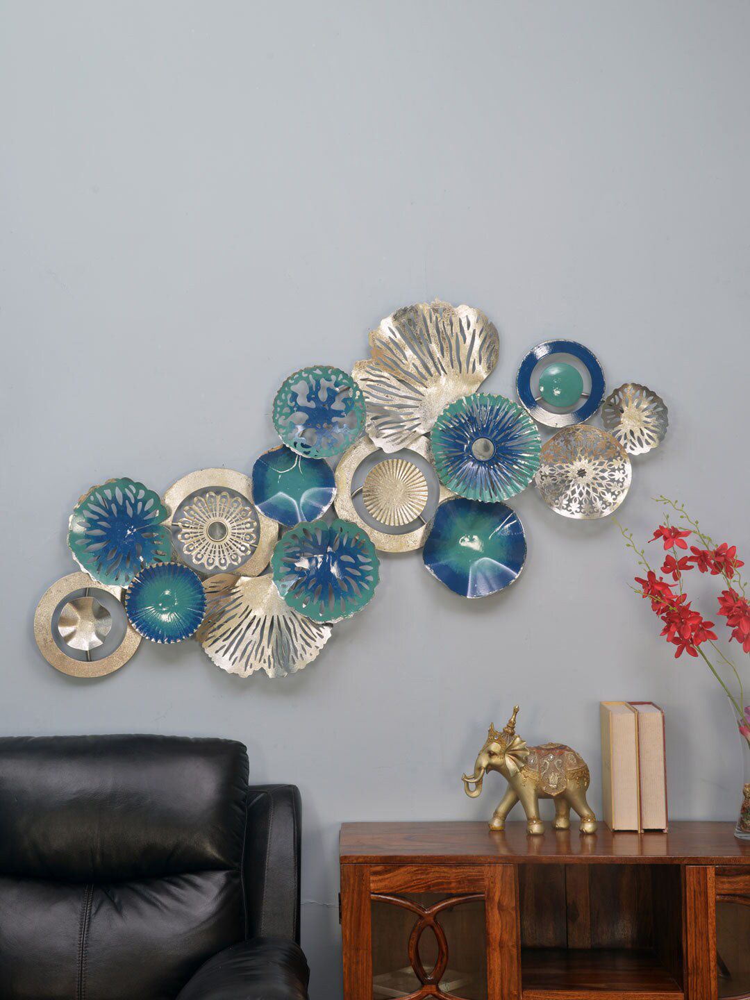 Athome by Nilkamal Silver-Toned & Blue Coral Reef Wall Decor Price in India