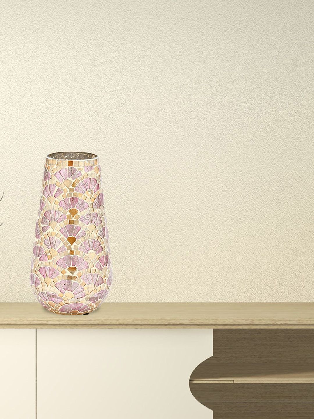 Athome by Nilkamal Pink & Gold-Coloured Tall Mosaic Vase Price in India