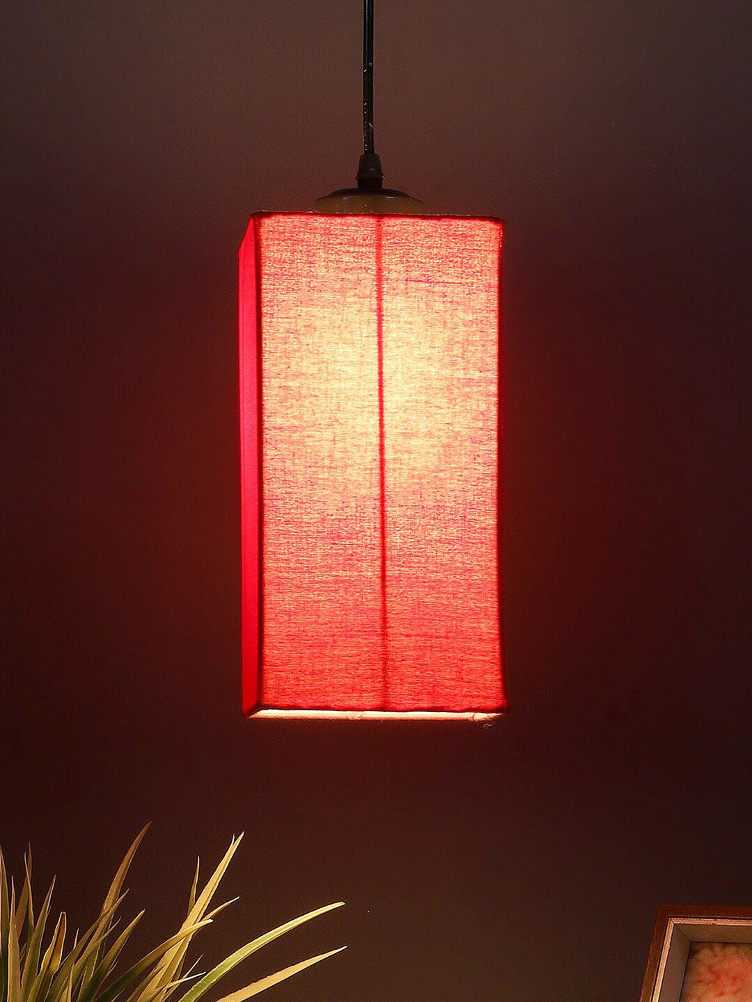 Devansh Red Cotton Rectangle Hanging Lamp Price in India