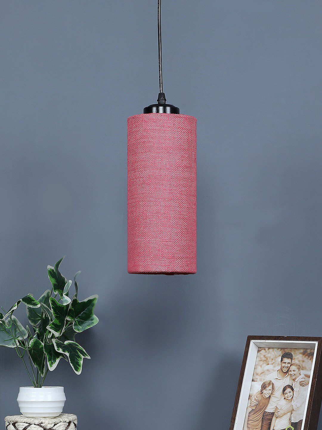 Devansh Pink Jute Cylindrical Hanging Lamp Price in India