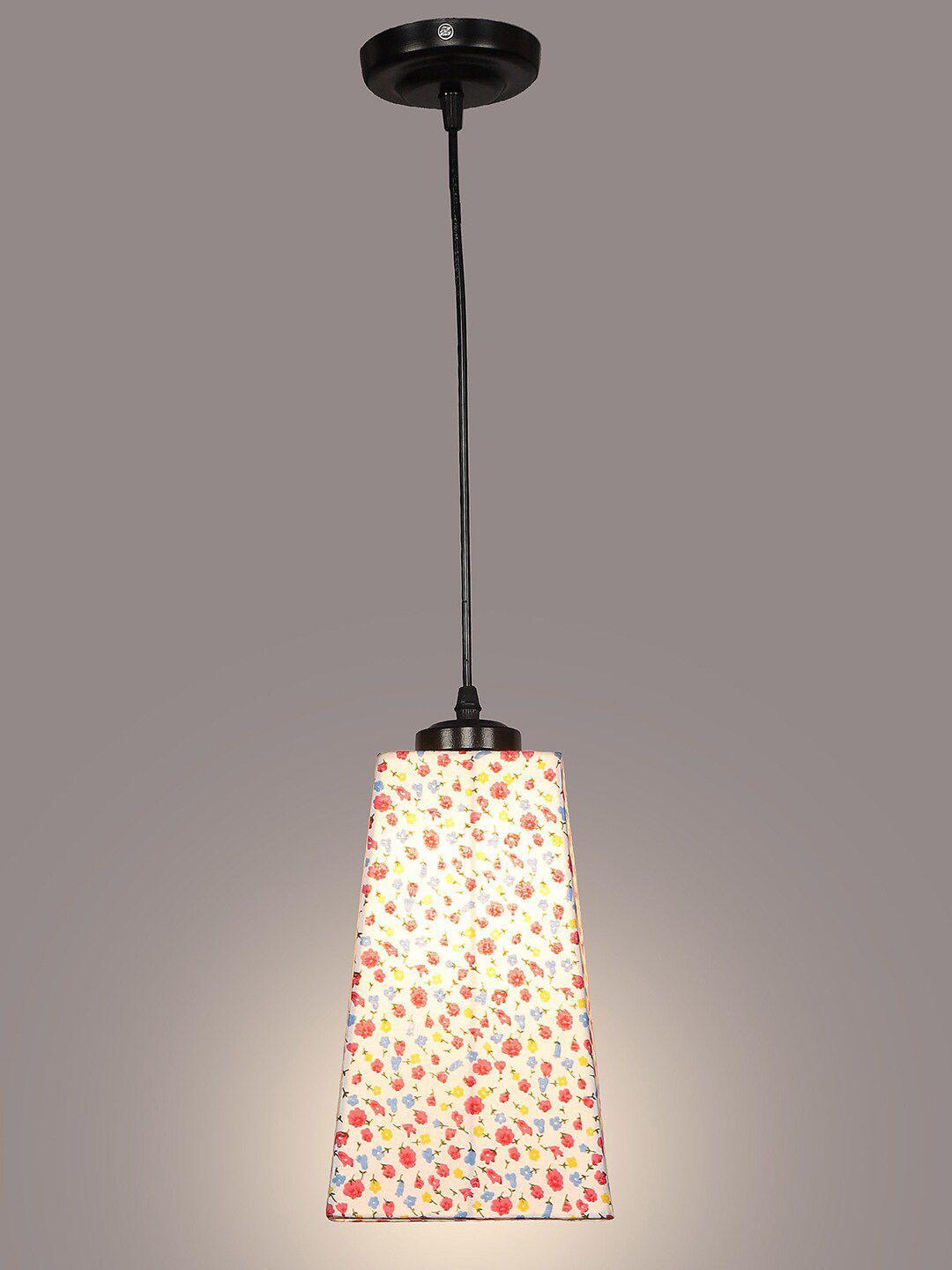 Devansh White Printed Cotton Pyramid Ceiling Lamp Price in India