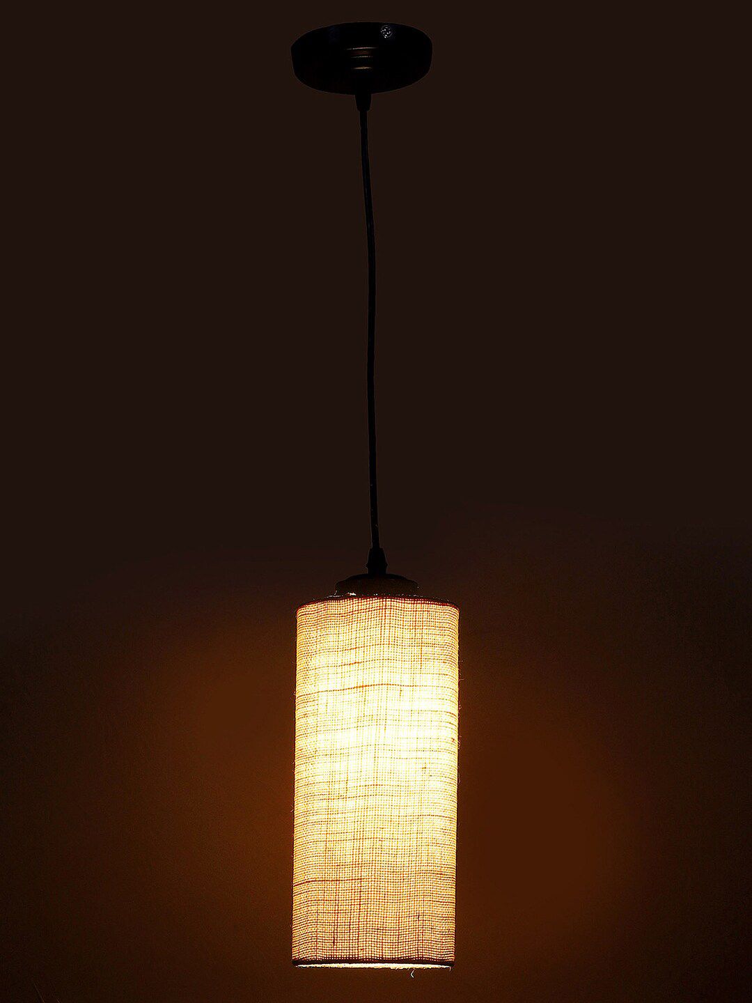 Devansh White Cylindrical Ceiling Lamp With Jute Shade Price in India
