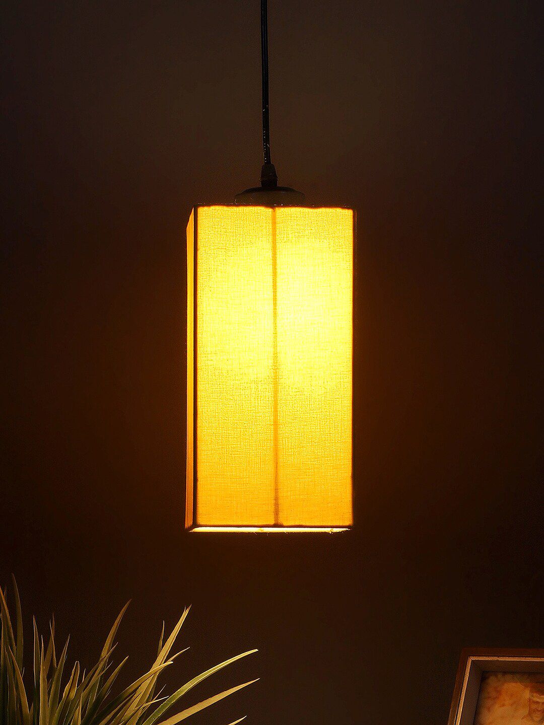 Devansh Yellow Cotton Rectangular Hanging Lamp Price in India