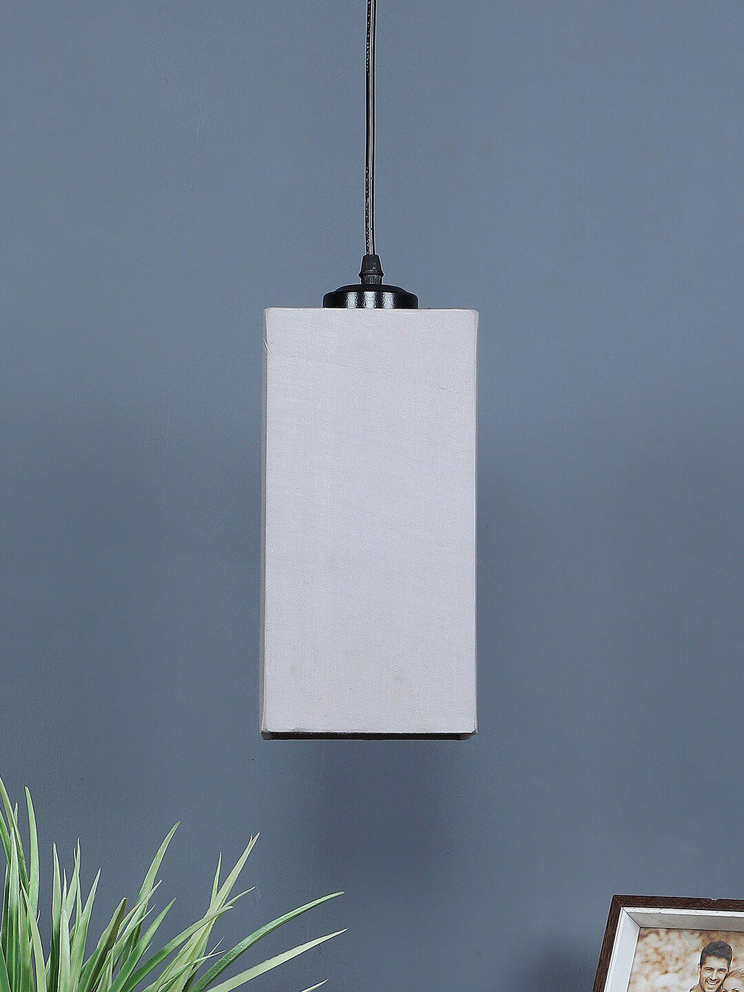 Devansh Grey Cotton Rectangle Hanging Lamp Price in India