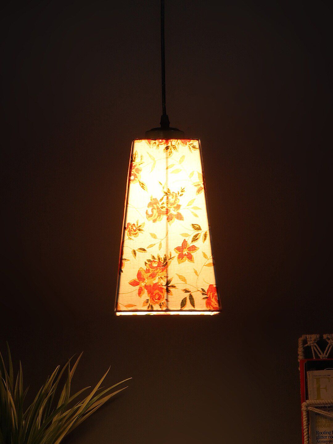 Devansh Multicolored Pyramid Iron Hanging Lamp With Cotton Shade Price in India