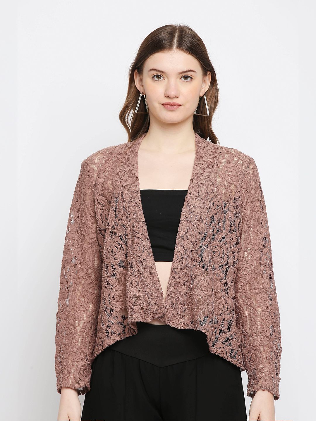 Ira Soleil Women Brown Monochrome Shrug Price in India