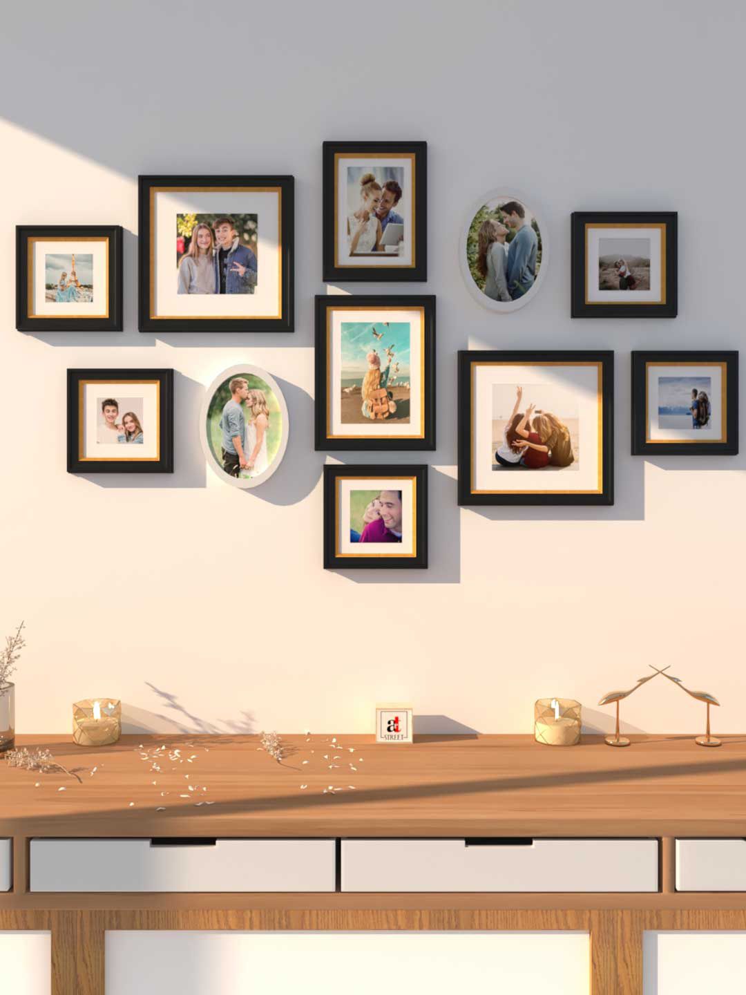 Art Street Set Of 11 Black & Gold Rectangle & Oval 3D-Timeline Wall Photo Frames Price in India