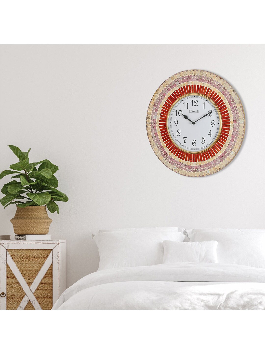 Athome by Nilkamal Gold-Toned & Red Printed Contemporary Wall Clock Price in India