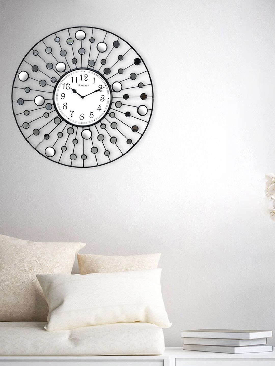 Athome by Nilkamal Black & White Textured Contemporary Wall Clock Price in India