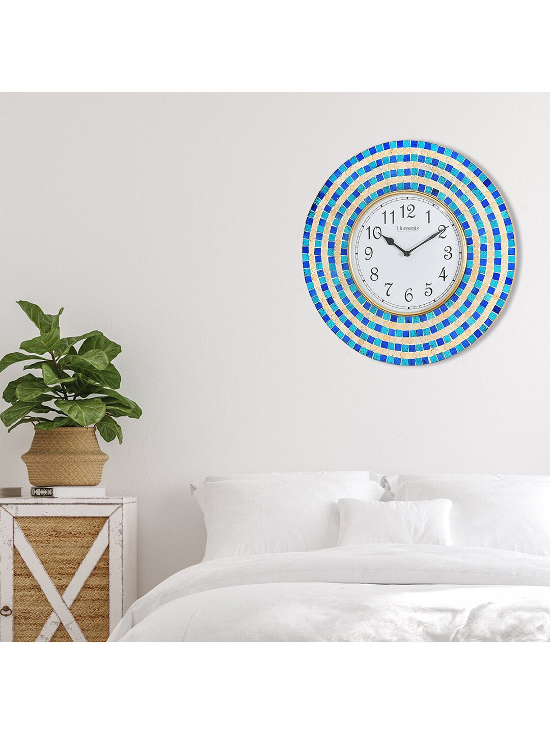 Athome by Nilkamal Gold-Toned & Blue Printed Contemporary Wall Clock Price in India