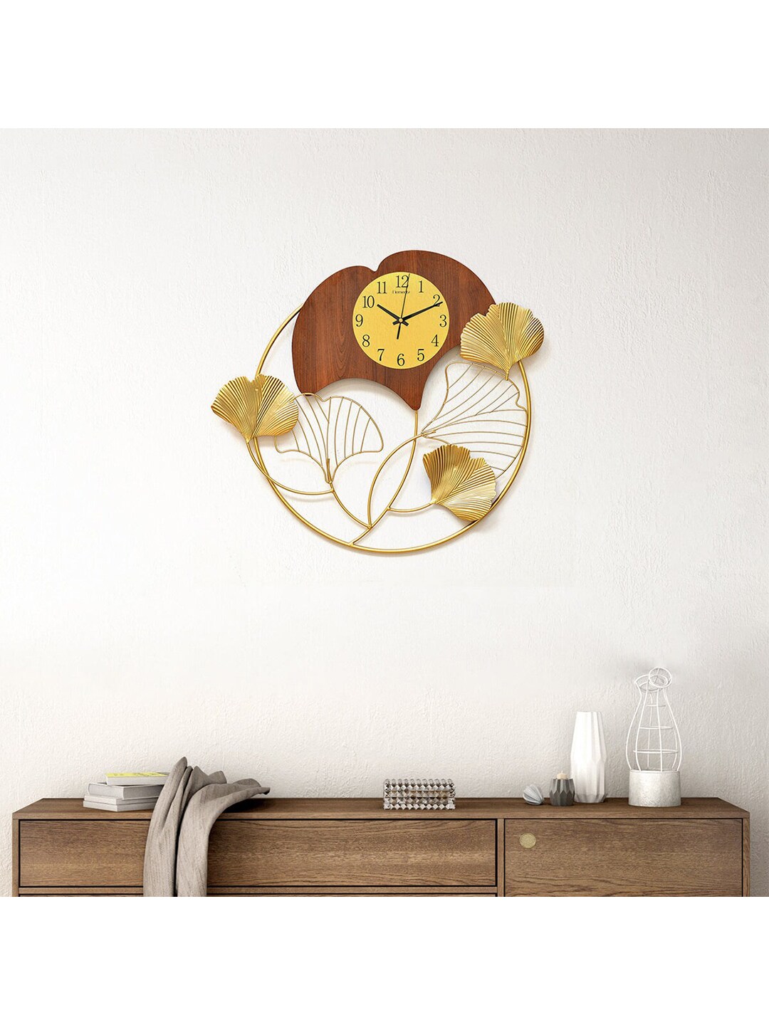 Athome by Nilkamal Brown & Gold-Toned Printed Contemporary Wall Clock Price in India