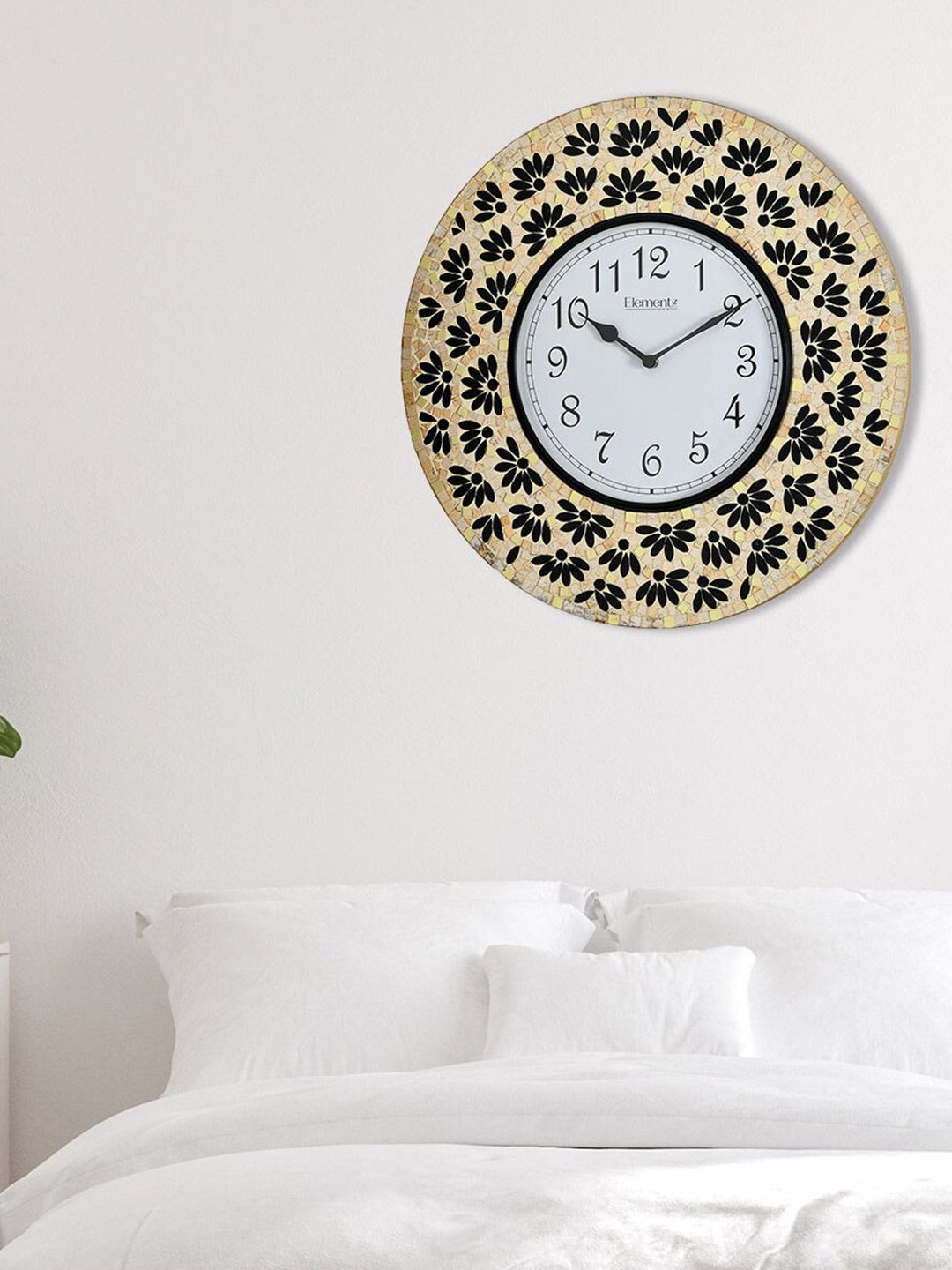 Athome by Nilkamal Black & Beige Printed Contemporary Wall Clock Price in India