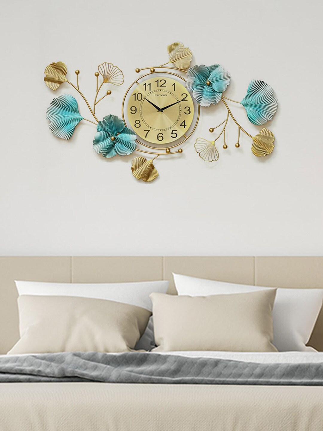 Athome by Nilkamal Green & Gold-Toned Printed Contemporary Wall Clock Price in India