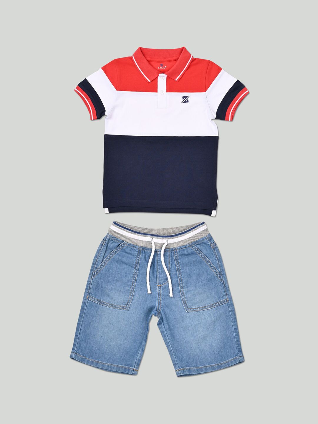 Buy Zalio Boys Multicoloured Colourblocked T-shirt with Shorts
