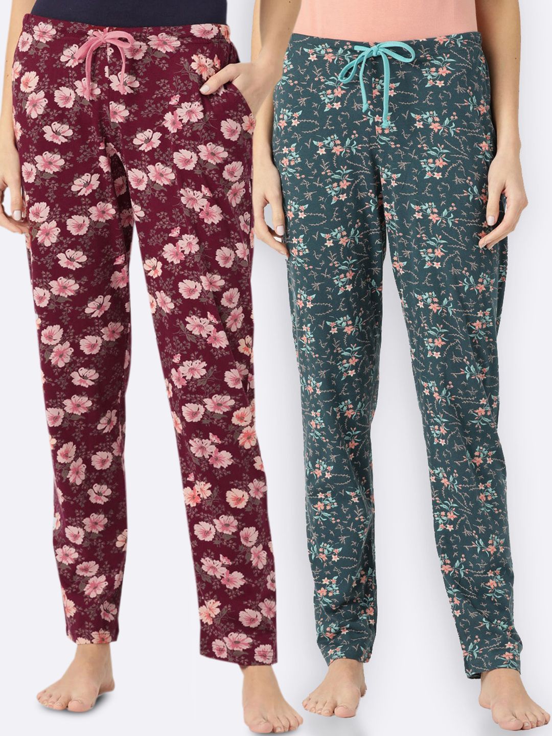 Kanvin Women Pack Of 2 Printed Pure Cotton Lounge Pants Price in India