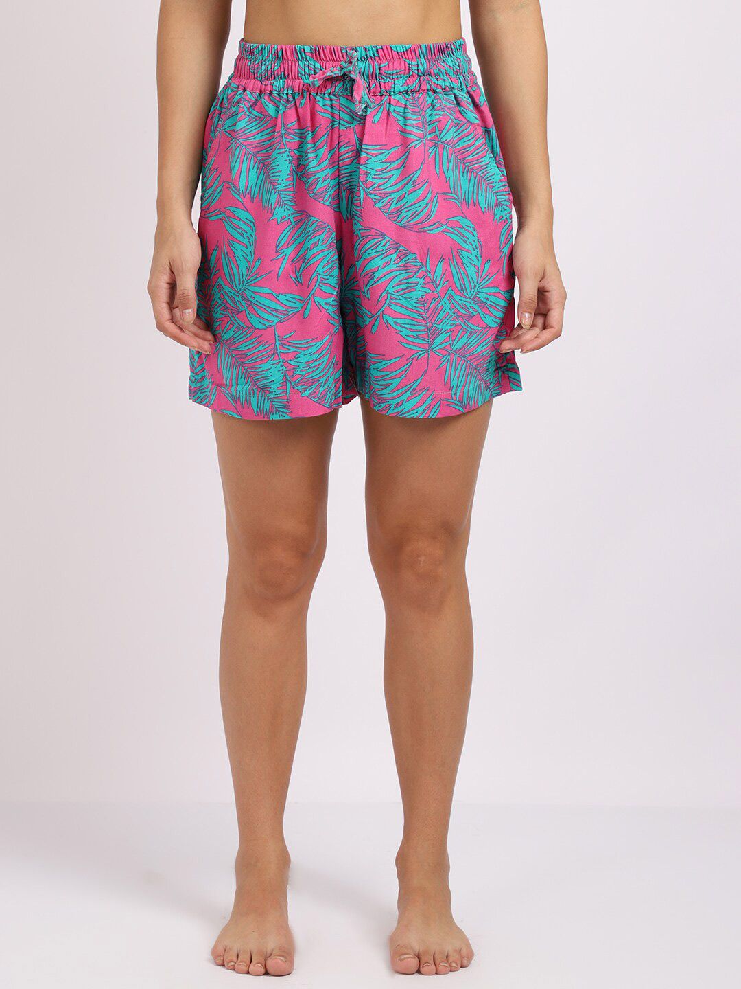 TAG 7 Women Pink & Blue Printed Lounge Shorts Price in India