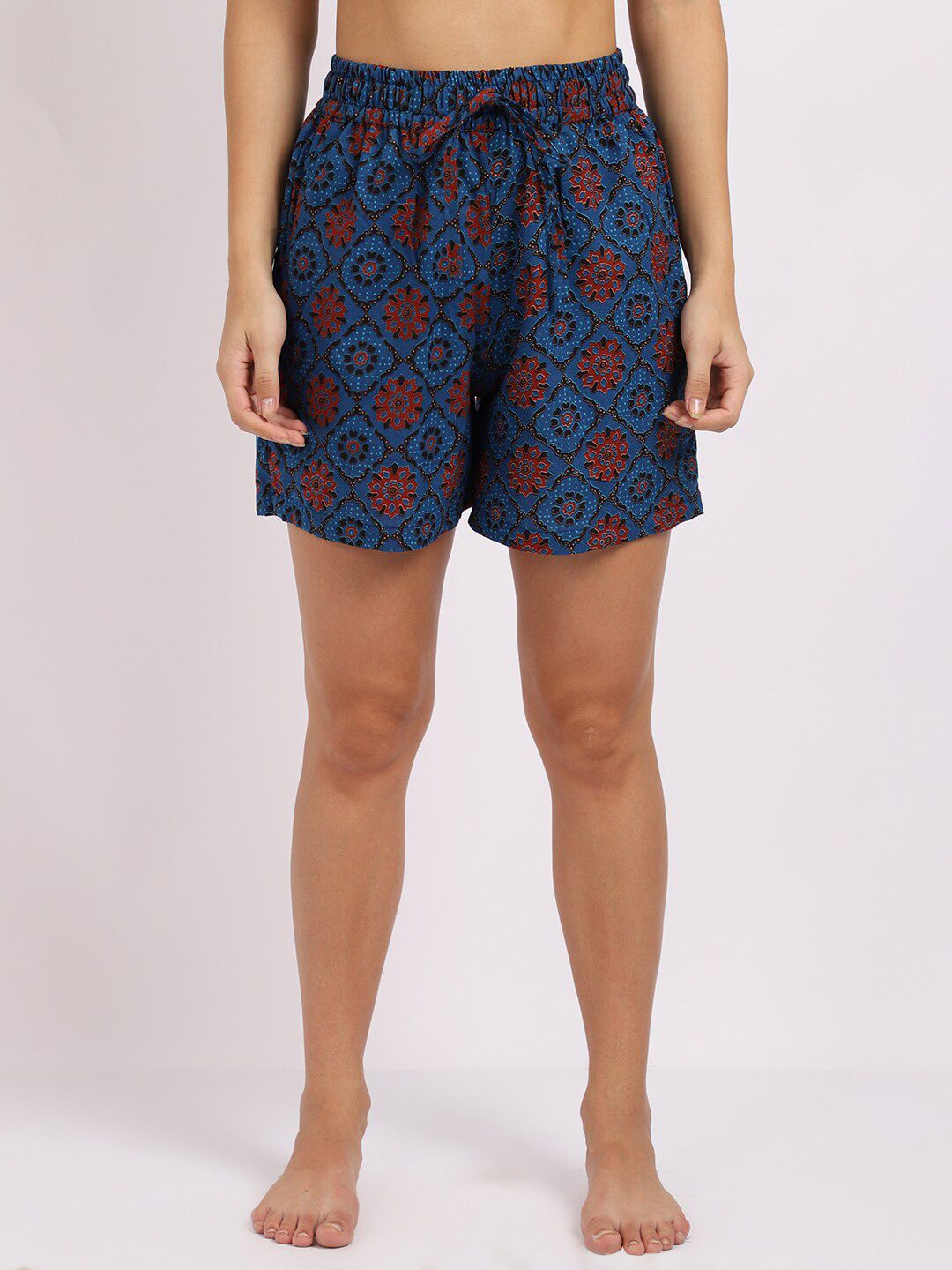 TAG 7 Women Blue & Red Printed Lounge Shorts Price in India