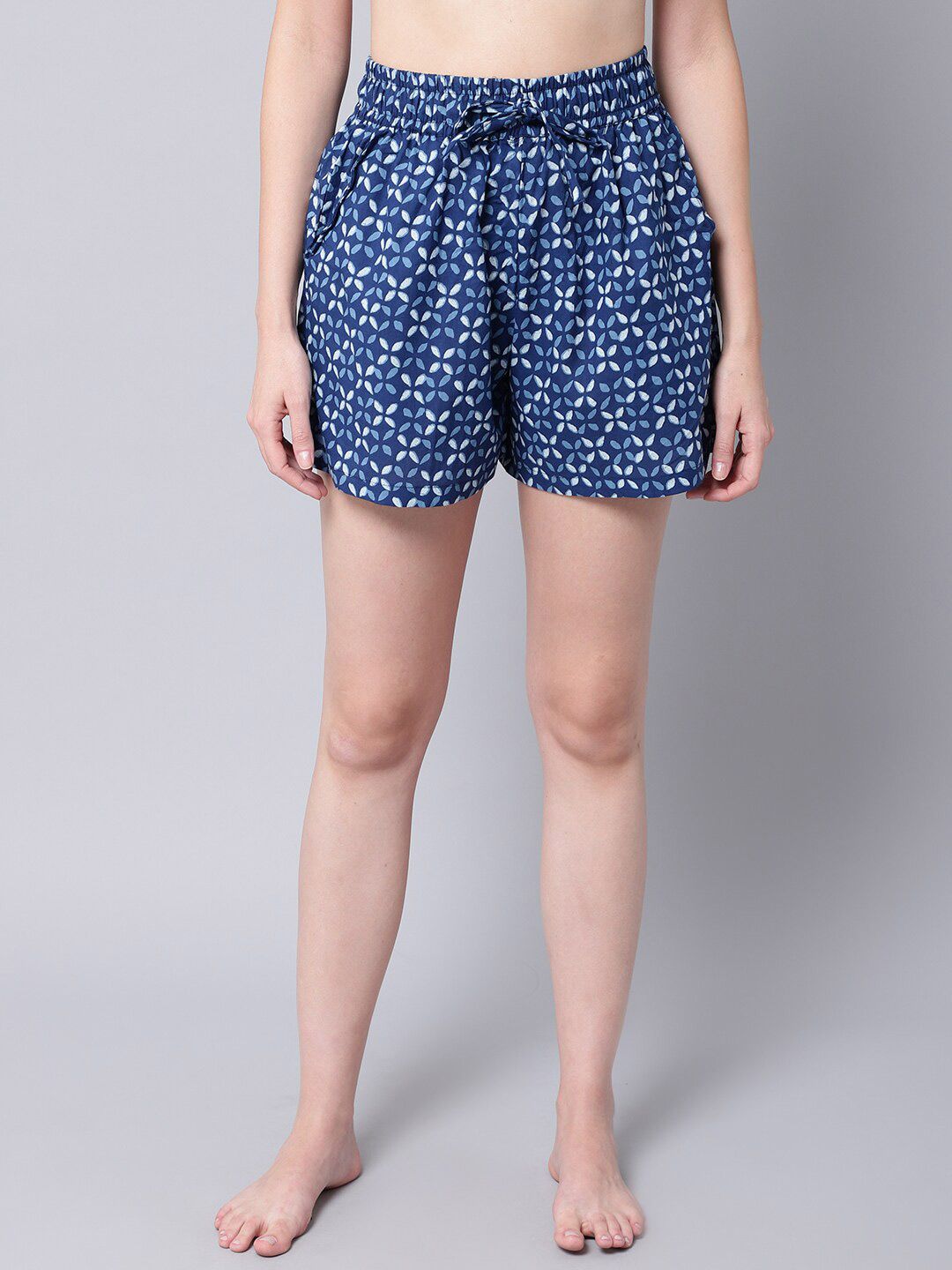 TAG 7 Women Blue & White Printed Lounge Shorts Price in India