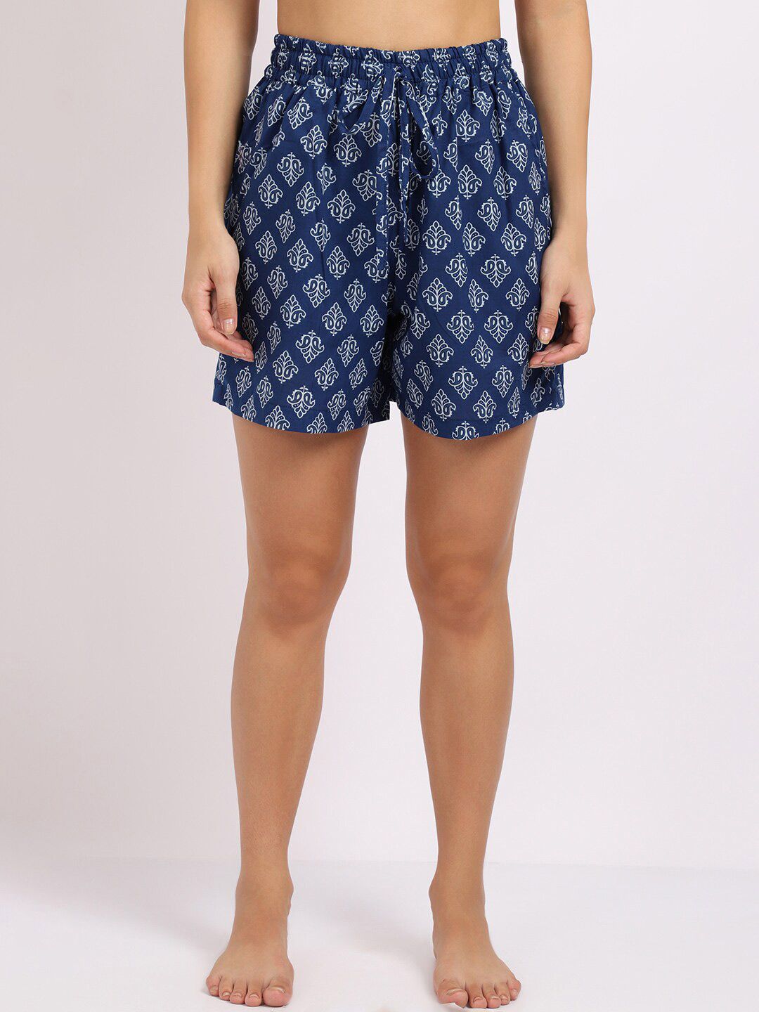 TAG 7 Women Blue & White Printed Lounge Shorts Price in India