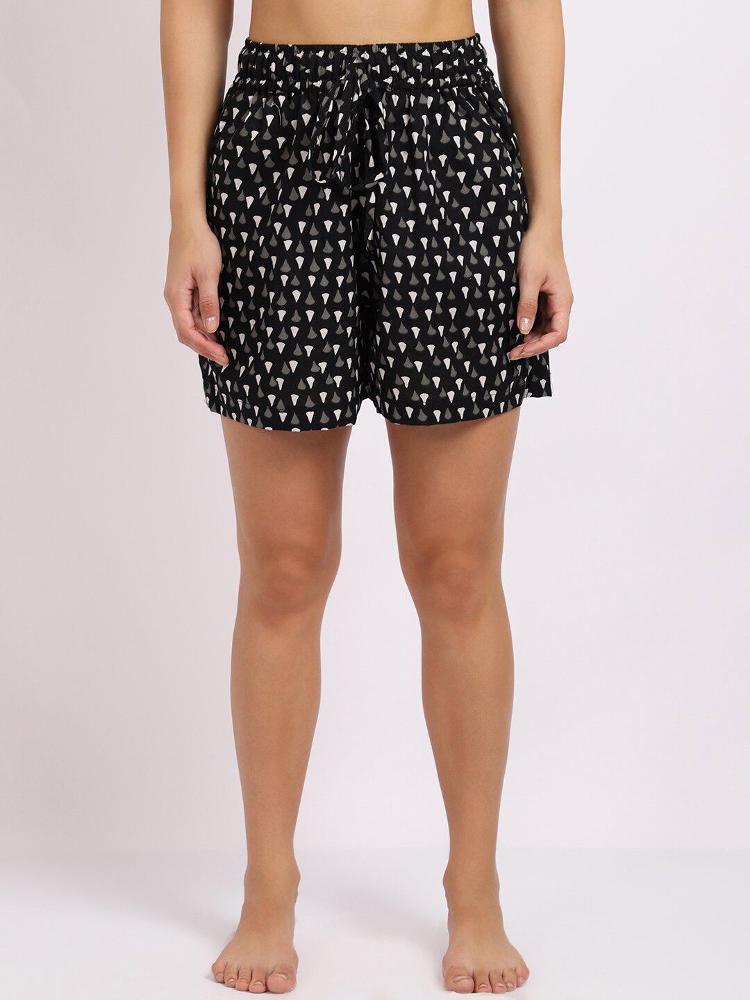 TAG 7 Women Black & White Printed Cotton Lounge Shorts Price in India