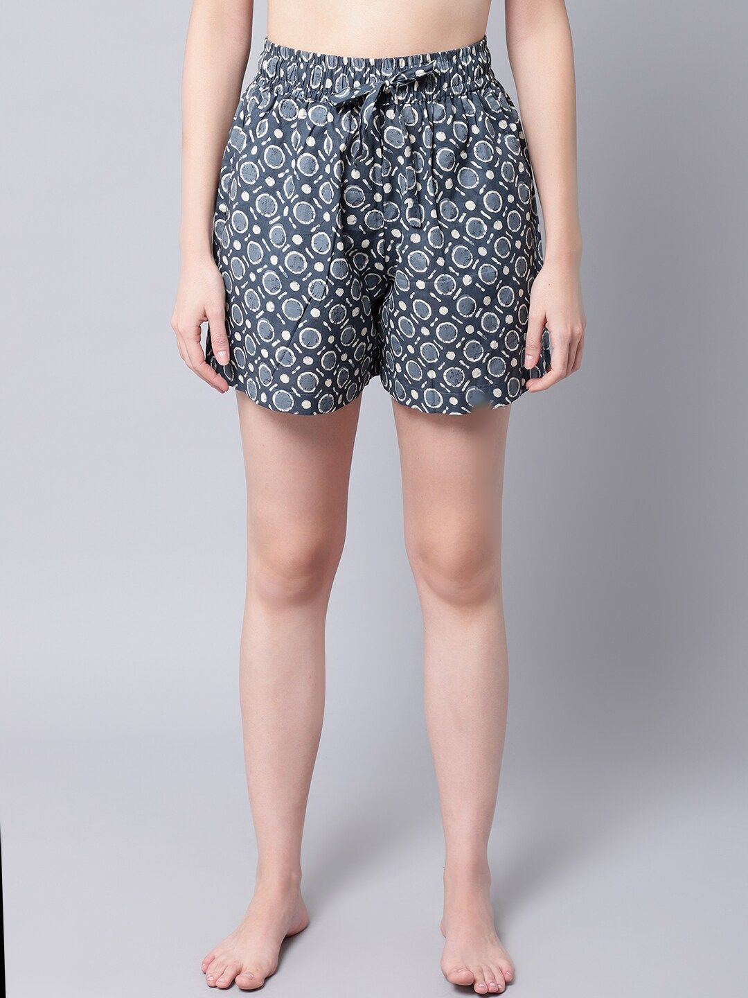 TAG 7 Women Blue & White Printed Lounge Shorts Price in India