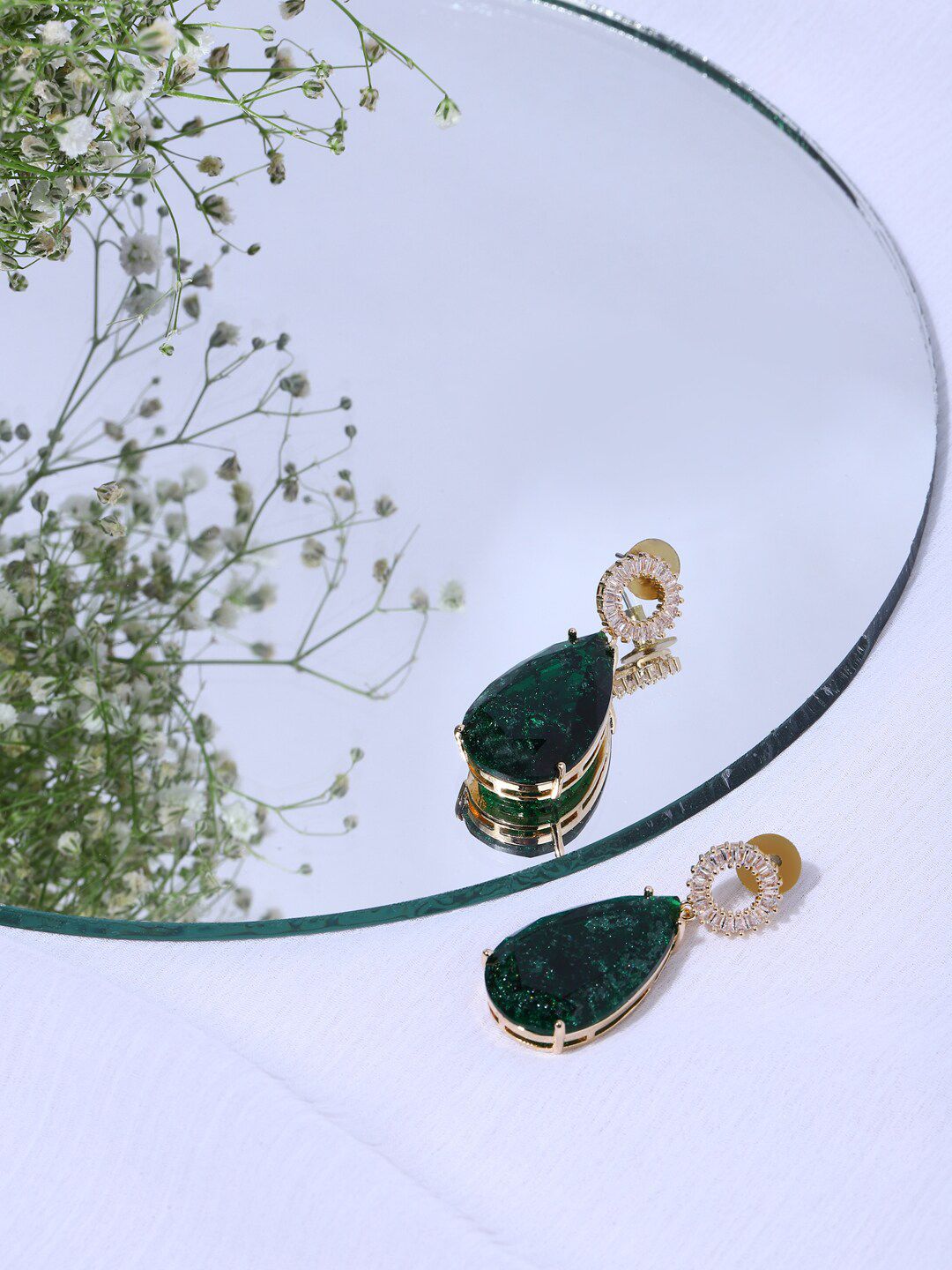 RITU SINGH Green Contemporary Drop Earrings Price in India