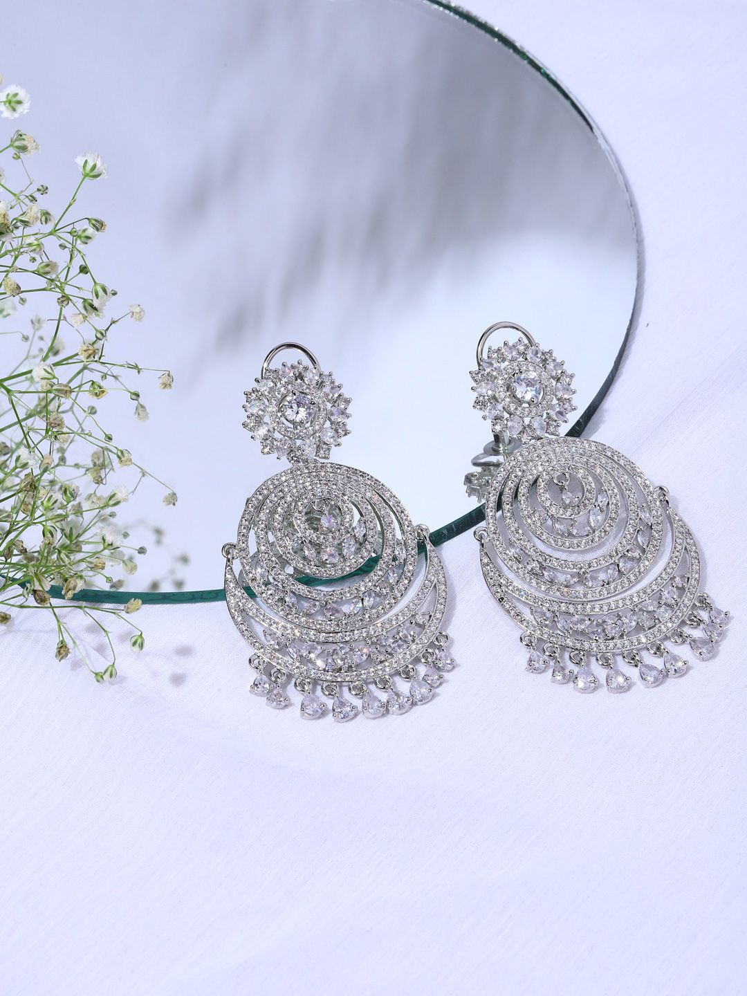 RITU SINGH Silver-Toned Contemporary Drop Earrings Price in India