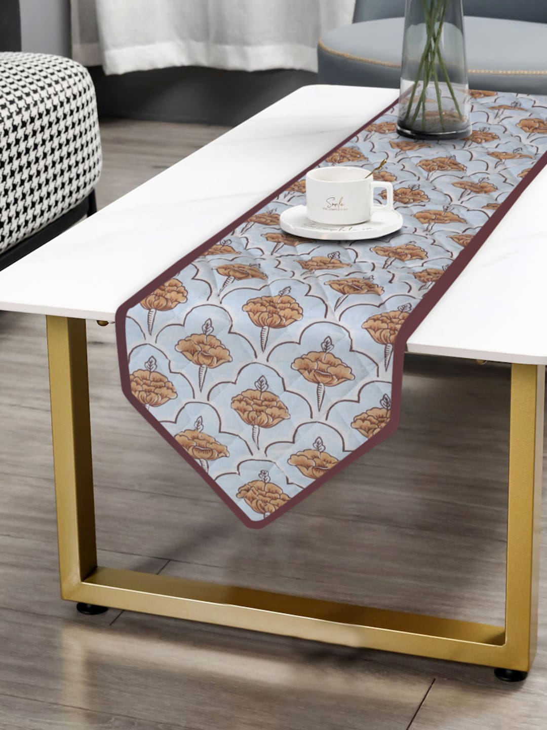 Rajasthan Decor Blue & Brown Printed Pure Cotton Table Runners Price in India