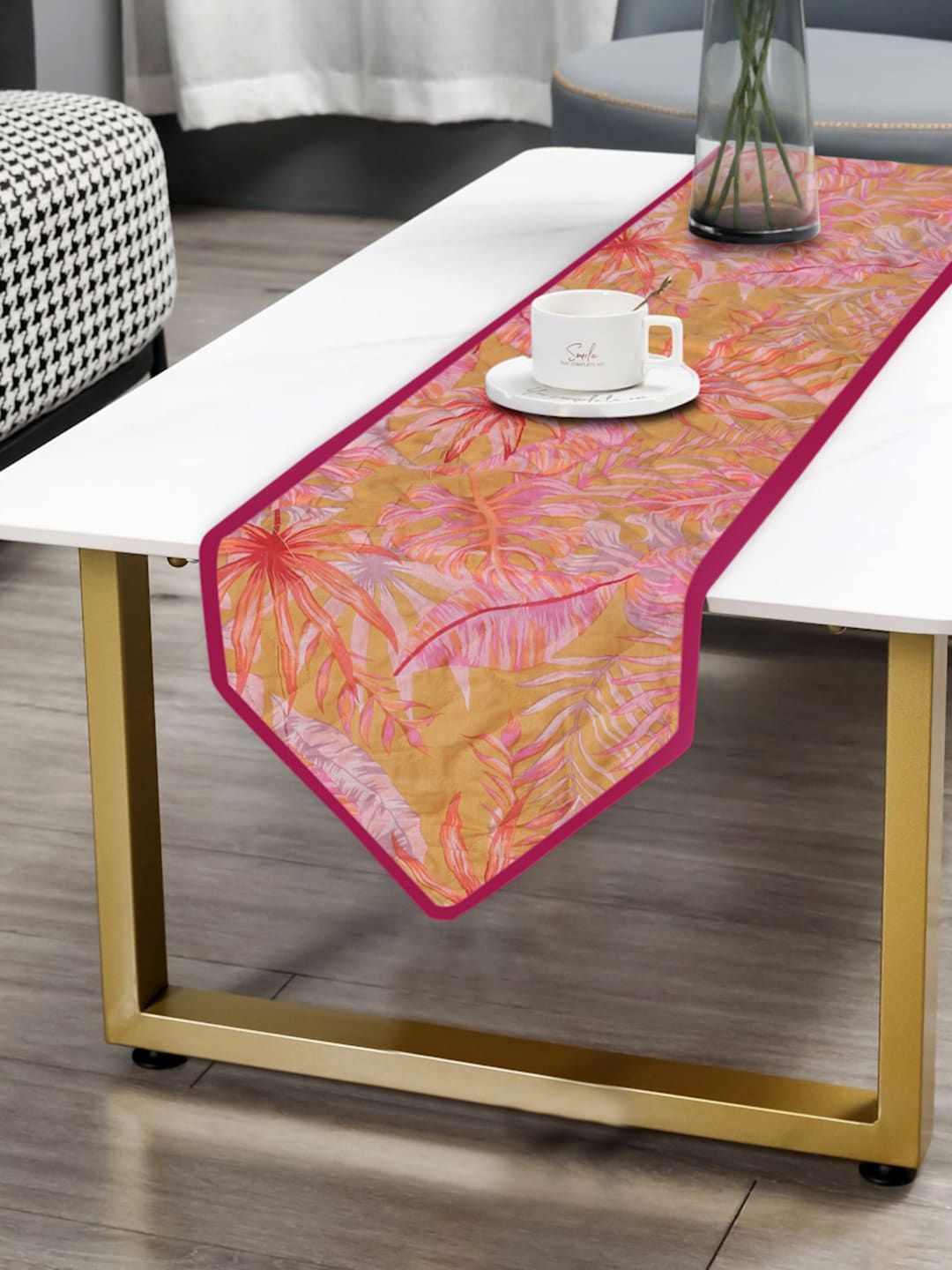 Rajasthan Decor Mustard Yellow & Pink Printed Pure Cotton Table Runners Price in India
