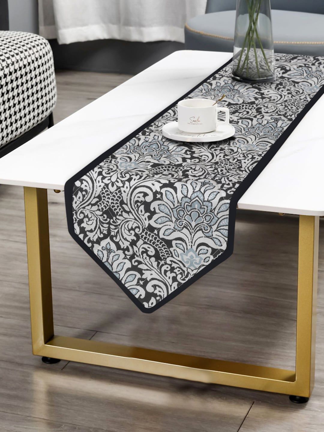 Rajasthan Decor Black & White Printed Pure Cotton Table Runners Price in India
