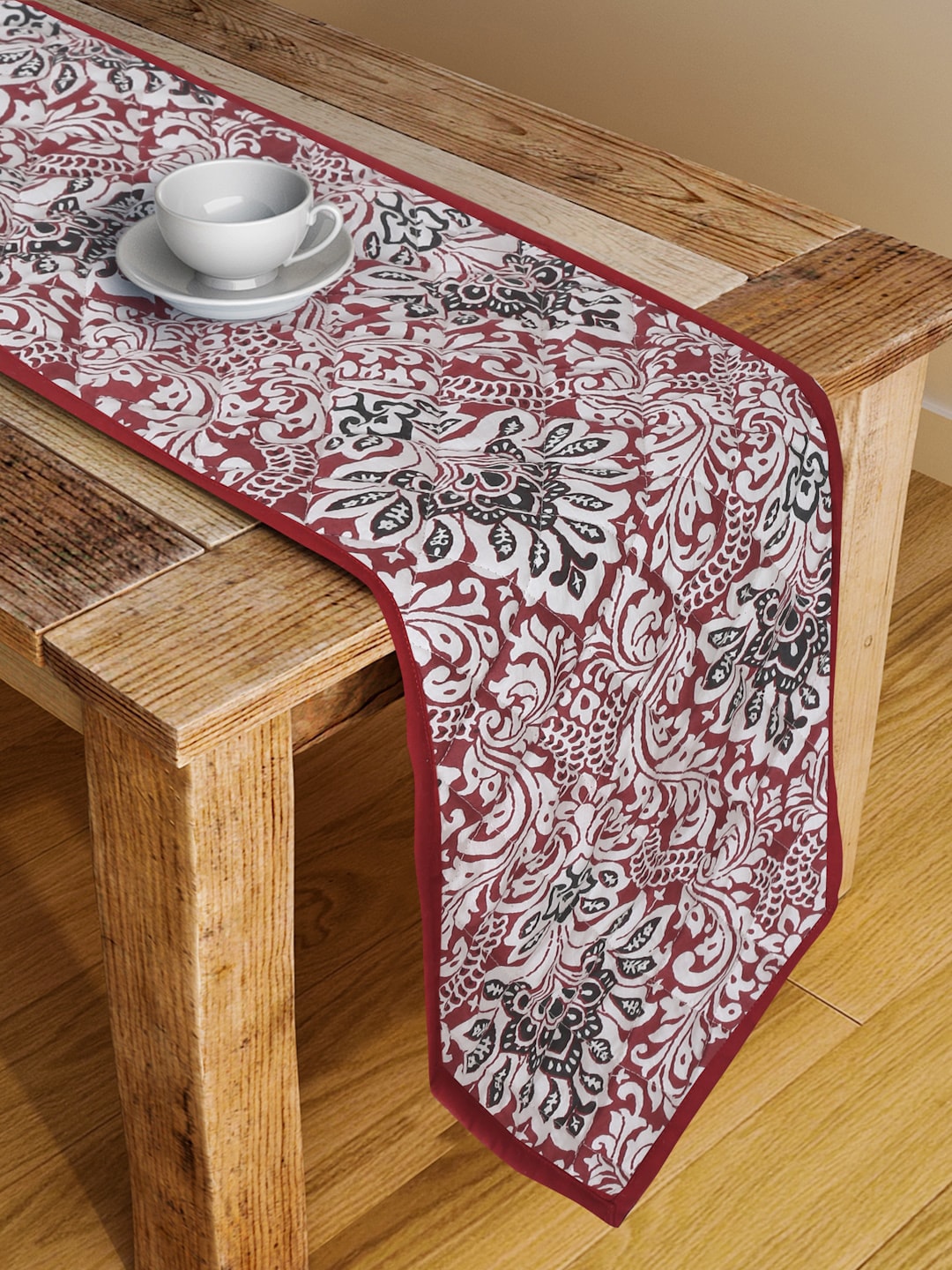 Rajasthan Decor Red & White Printed Pure Cotton Table Runners Price in India
