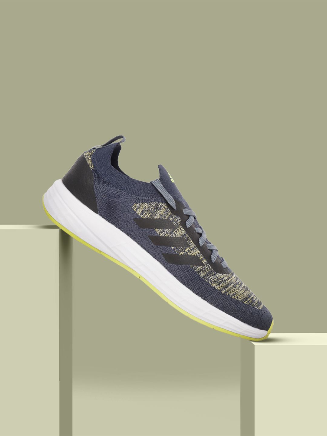 ADIDAS Men Navy Blue & Yellow Woven Design Orbitra Running Shoes