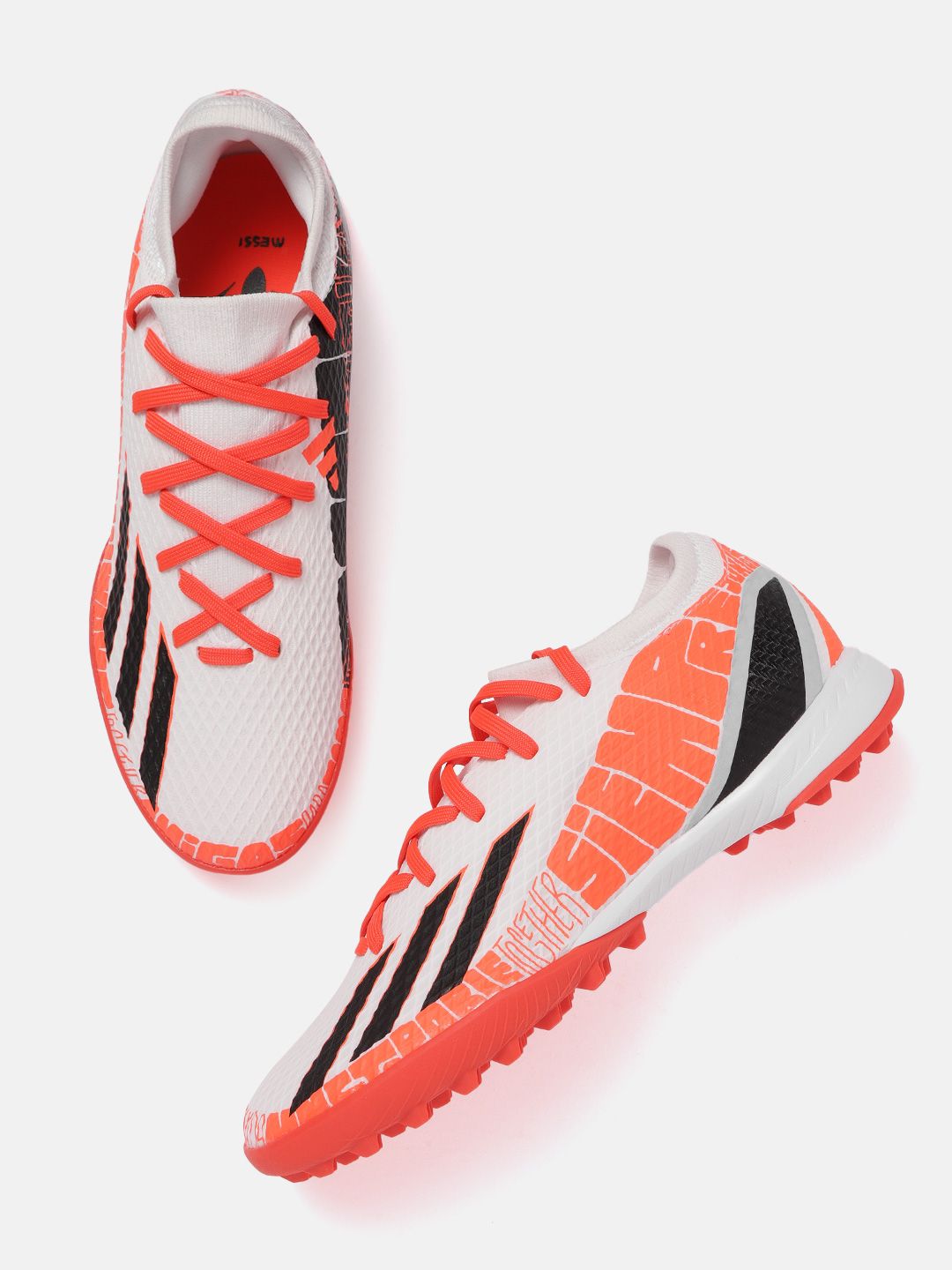 ADIDAS Unisex White & Coral Orange Printed X Speedportal Messi.3 TF Football Shoes Price in India