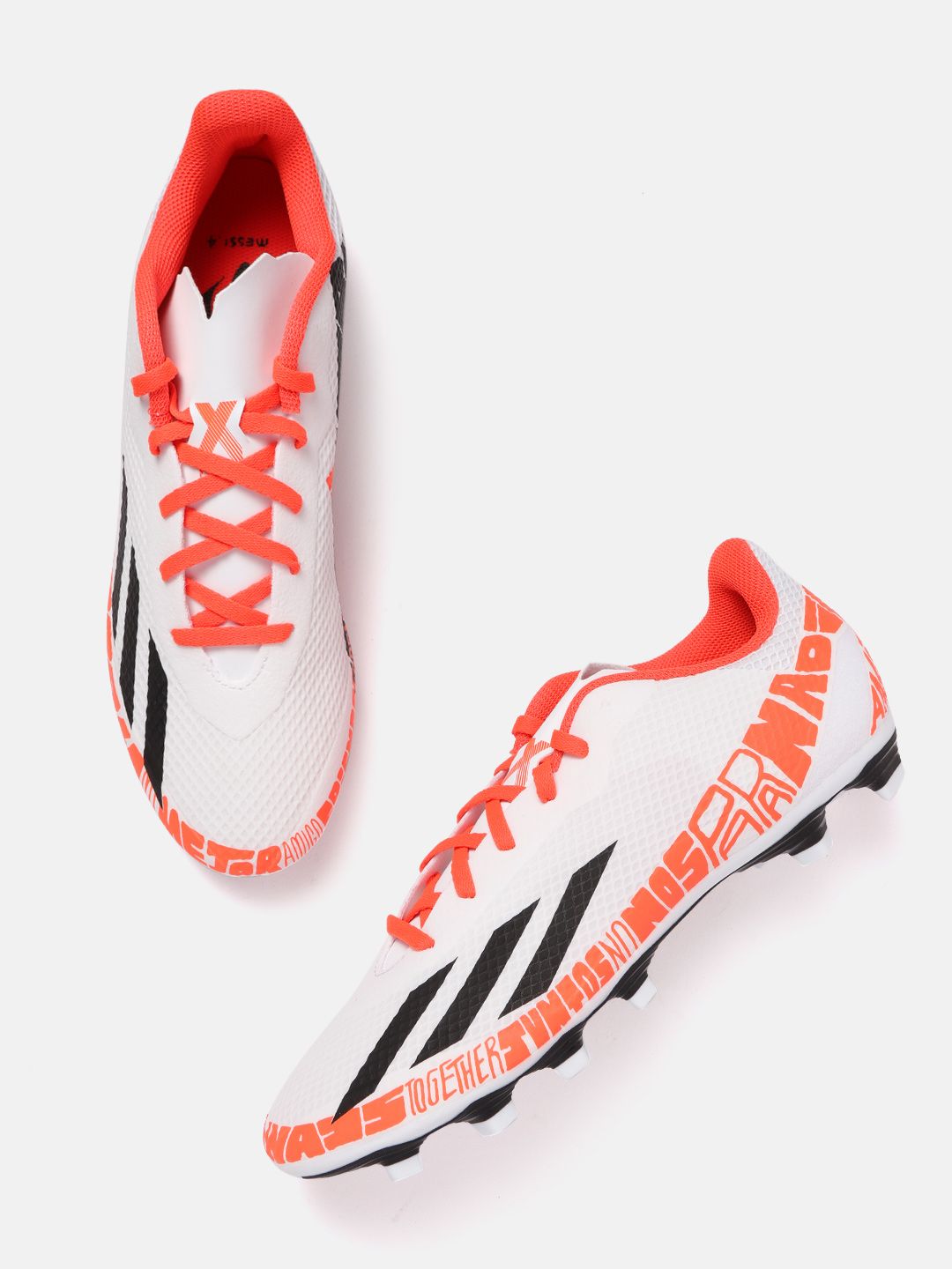 ADIDAS Unisex White & Orange Printed X Speedportal Messi.4 FxG Football Shoes Price in India