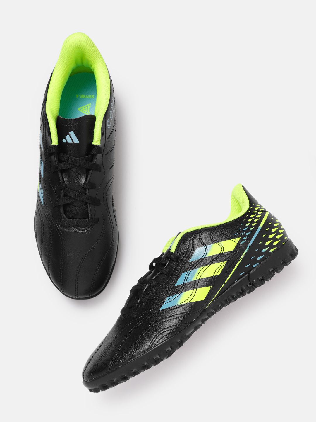 ADIDAS Unisex Black & Neon Green Printed Copa Sense.4 TF Football Shoes Price in India